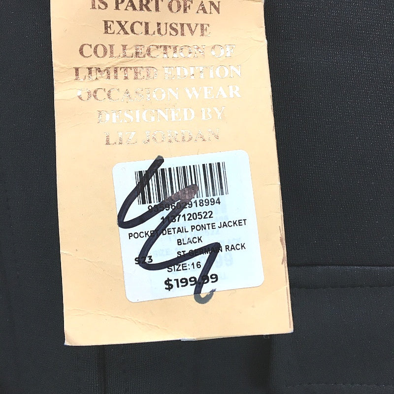 Liz Jordan Black Pocket Detail Ponte Eye & Hook Jacket Ladies Size 16 NEW