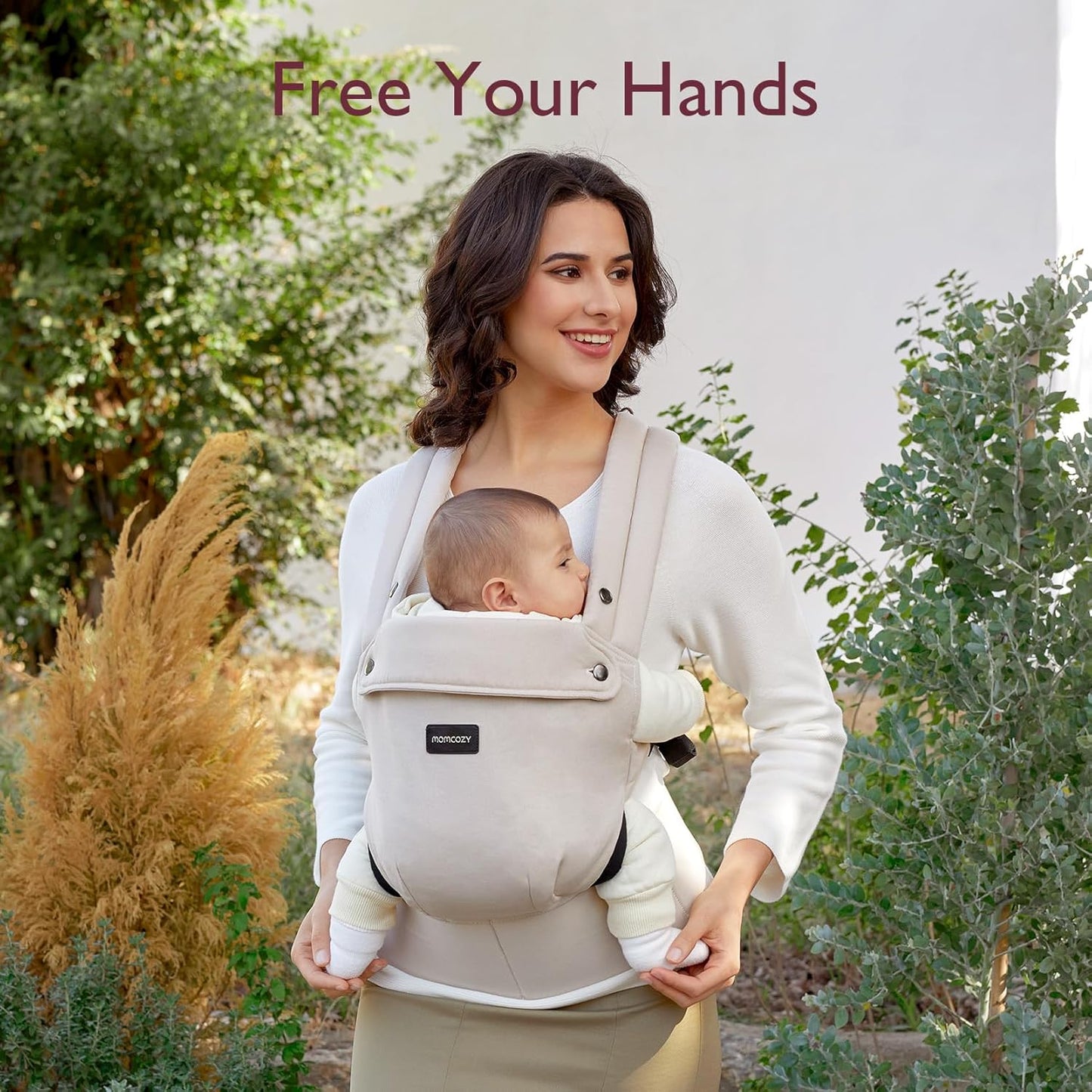 Momcozy Khaki Cotton 3 in 1 Lumbar Support Handsfree Baby Carrier 3-24Months NEW