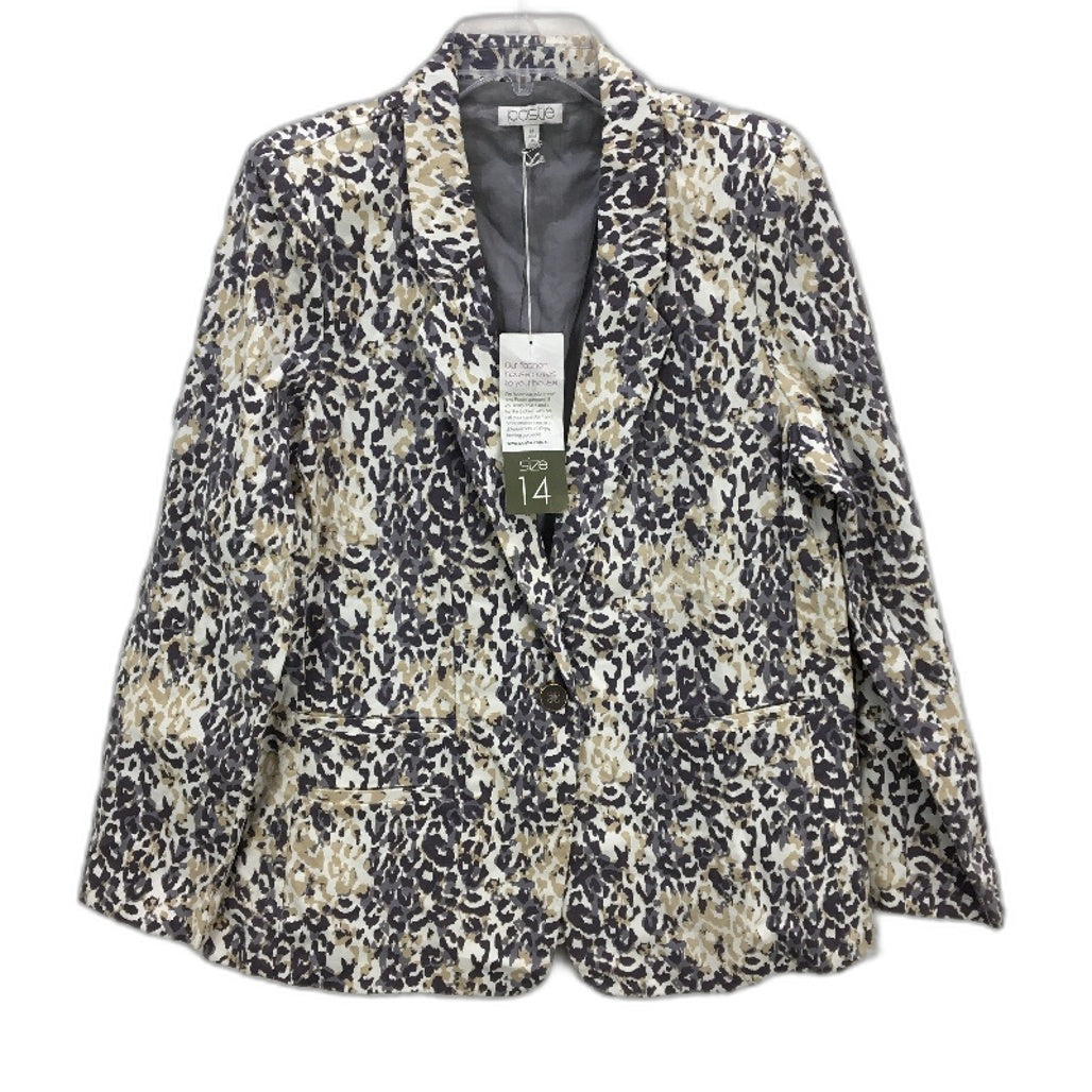 Postie Fashion Grey Animal Print Cotton Blend Blazer Jacket Ladies Size 14 NEW