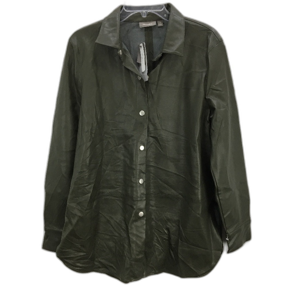 Sussan Dark Khaki Green Faux Leather Style Shacket Shirt Jacket Ladies Sze M NEW