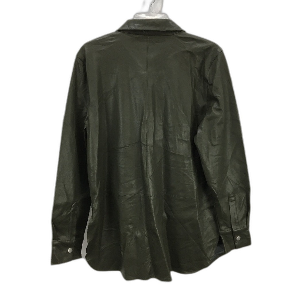 Sussan Dark Khaki Green Faux Leather Style Shacket Shirt Jacket Ladies Sze M NEW