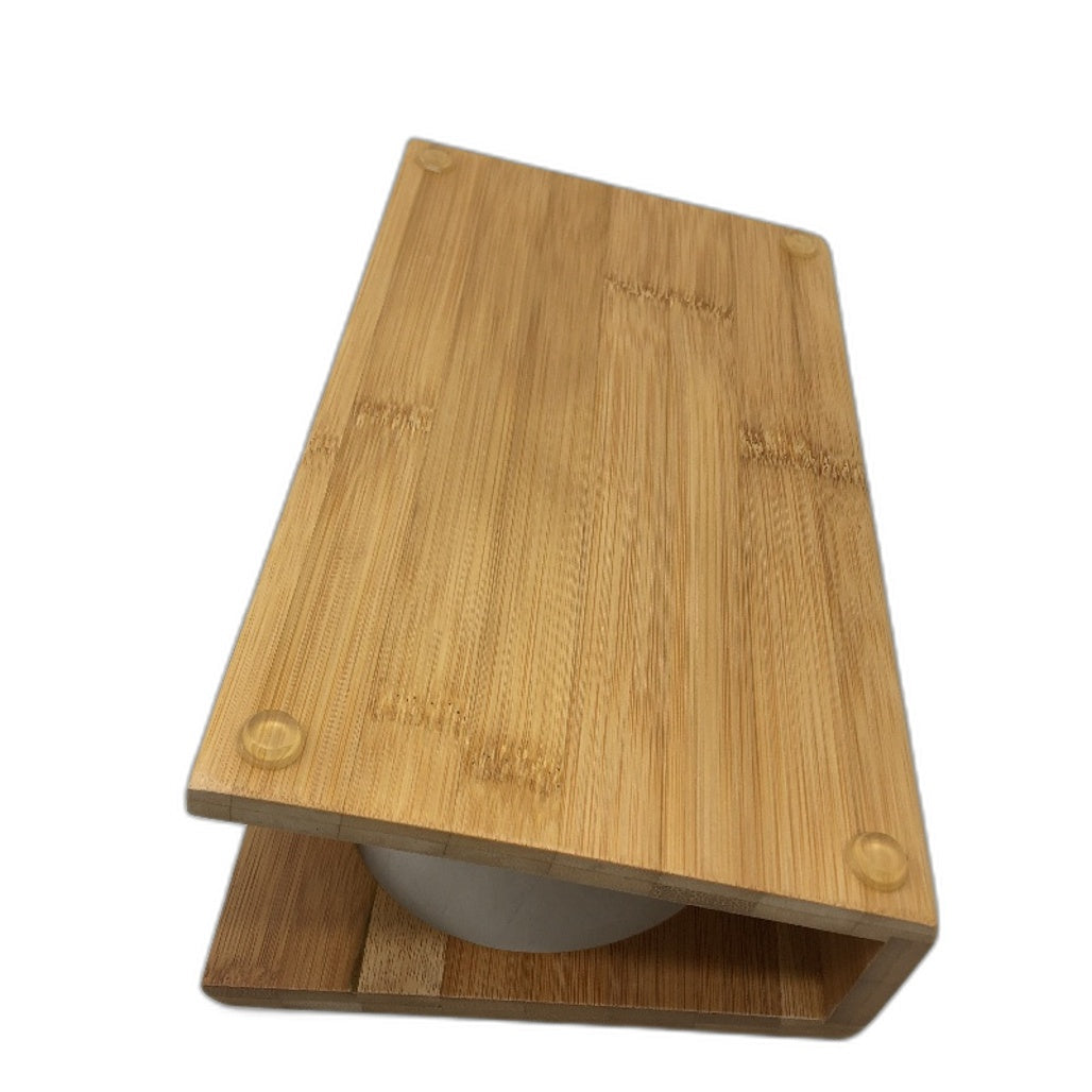 Bamboo Elevated Slanted Pet Feeder Stand Dual St Steel Bowl Small Cats Dogs NEW