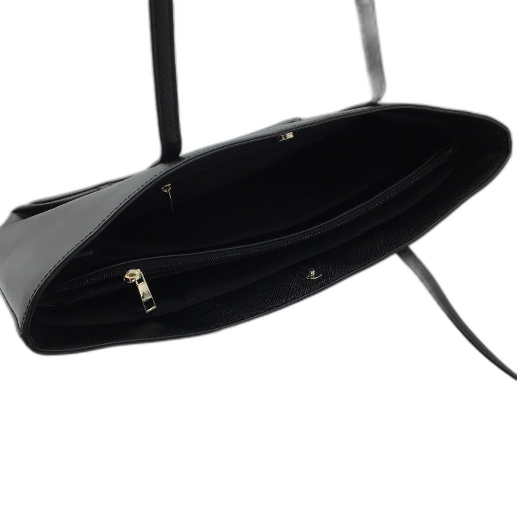 Target Black Leather Look Large Work Style Fully Lined Tote Hand Bag NEW