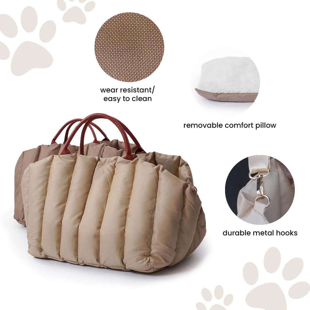 The Brave Soul Small Dog Car Seat Transformable Bag Almond Brown Sz Medium NEW