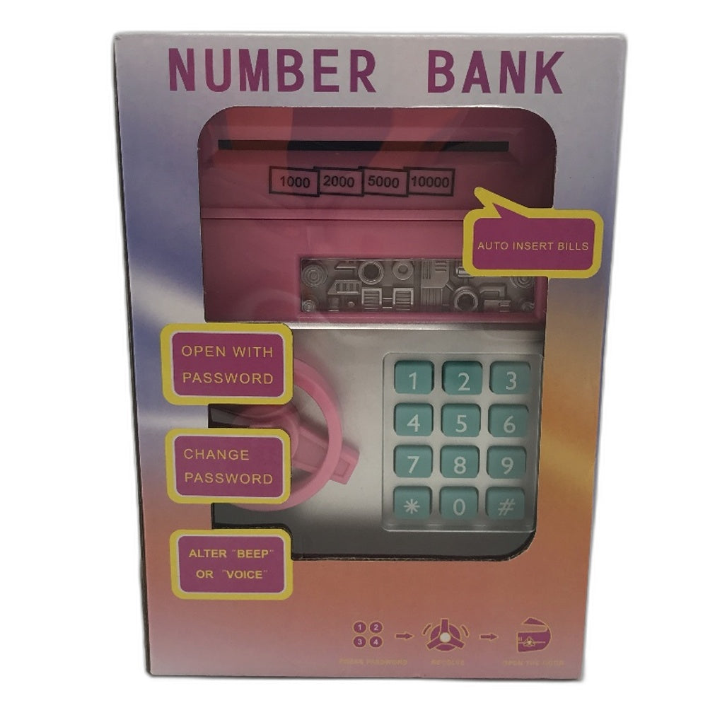 Kid's Toy Safe Electric Password Lock Money Piggy Bank Pink ATM Style NEW