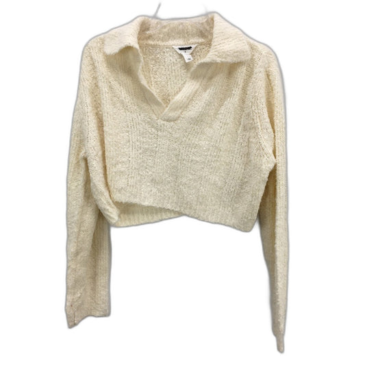 Subtitled Meg Boucle Cropped Knit Collared Cream Sweater Ladies Size Small NEW