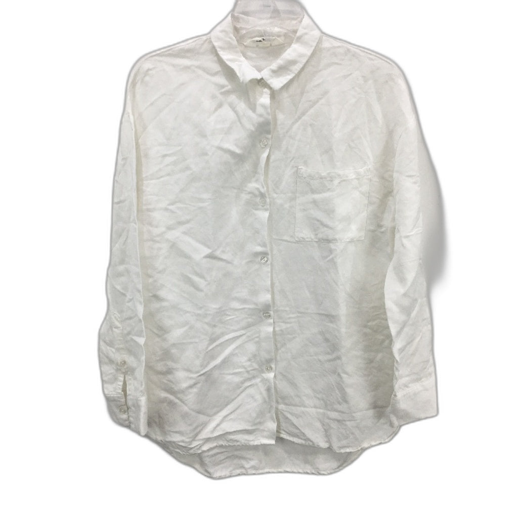 Subtitled Button Up Linen Viscose Blend White Blouse Ladies Size XS NEW
