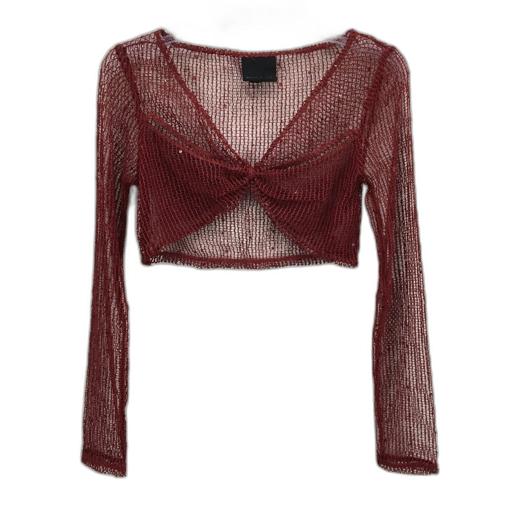 Alice in the eve Emery Shimmer Mesh Long Sleeve Red Top Ladies Size XS NEW