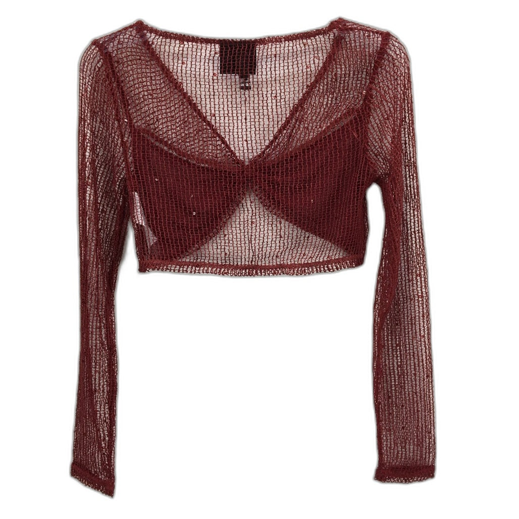 Alice in the eve Emery Shimmer Mesh Long Sleeve Red Top Ladies Size XS NEW