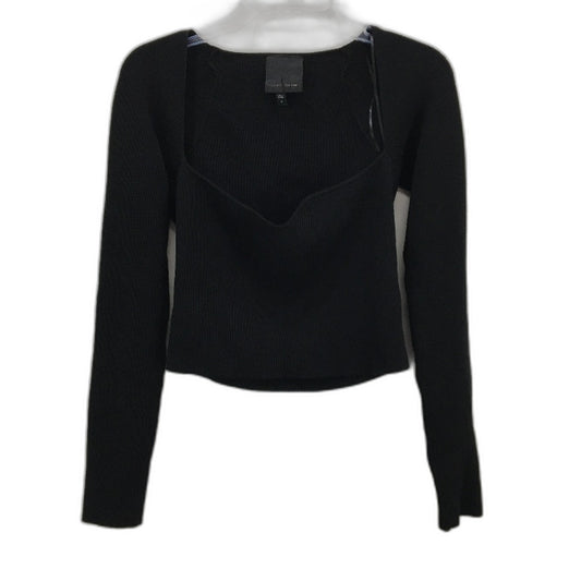 Alice in the eve Avalon Rib Knit Sweetheart Neck Black Top Ladies Size Large NEW