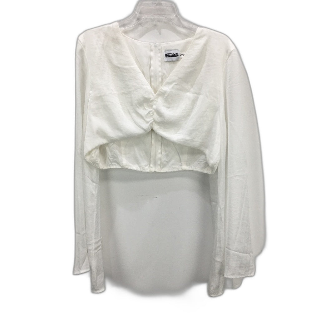 SNDYS Silk-Like Long Sleeve Crop Gathered Front White Top Ladies Size AUS 14 NEW