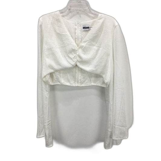 SNDYS Silk-Like Long Sleeve Crop Gathered Front White Top Ladies Size AUS 14 NEW