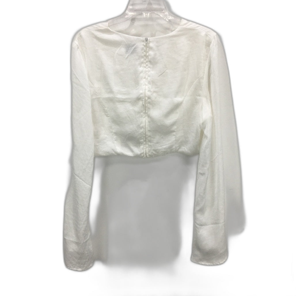 SNDYS Silk-Like Long Sleeve Crop Gathered Front White Top Ladies Size AUS 14 NEW