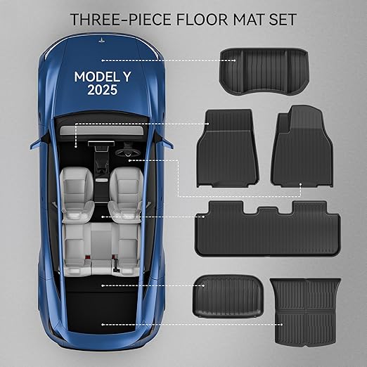Set of 6 Tesla Model Y 2025 All Weather Protection Anti Slip Floor Mats NEW