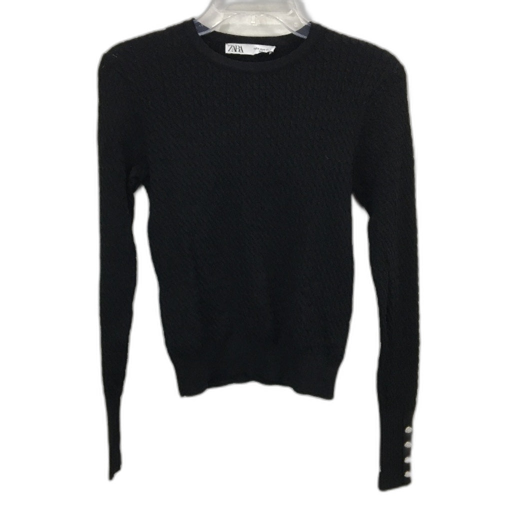 ZARA Button Detail Stretch Black Cable Knit Sweater Ladies Size Medium