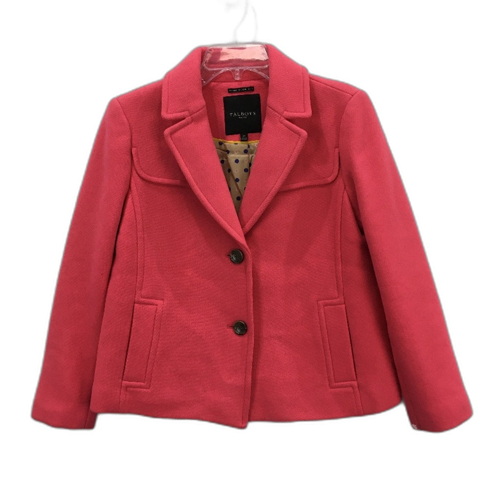 Talbots Petites Floral Print Lining Pink Double Breasted Peacoat Ladies Size 4P