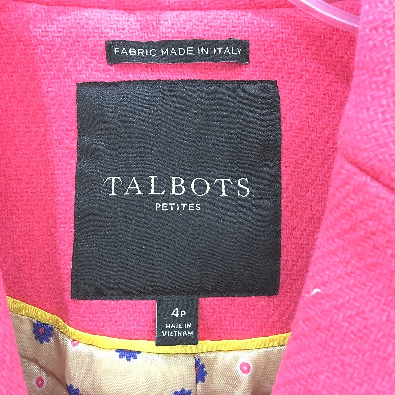 Talbots Petites Floral Print Lining Pink Double Breasted Peacoat Ladies Size 4P