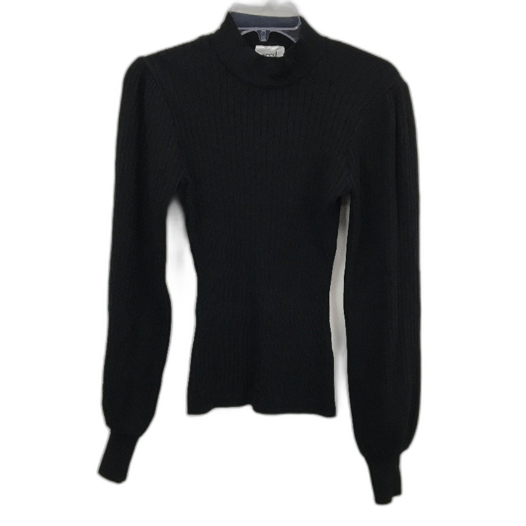 Seed Heritage Ribbed Mock Neck Blouson Sleeve Black Knit Top Ladies Size XS