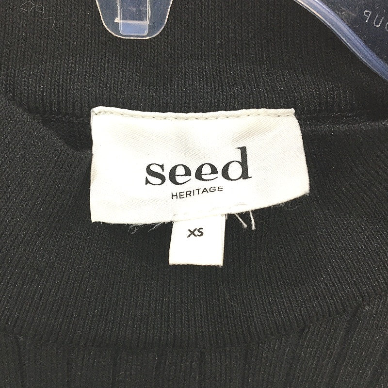 Seed Heritage Ribbed Mock Neck Blouson Sleeve Black Knit Top Ladies Size XS