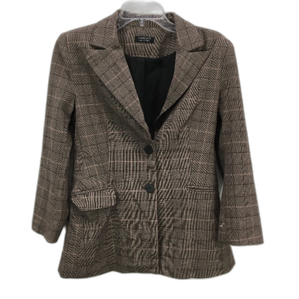 Forcast Single Breasted Mocha Brown Plaid Blazer Jacket Ladies Size AU 8