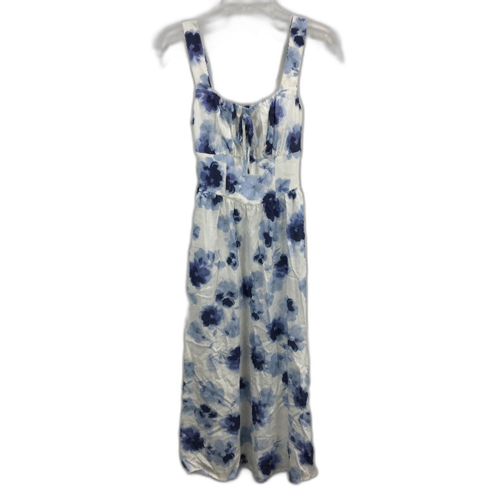 Dotti Janie Corset Waist Detail White Blue Floral Midi Dress Ladies Size AU 8