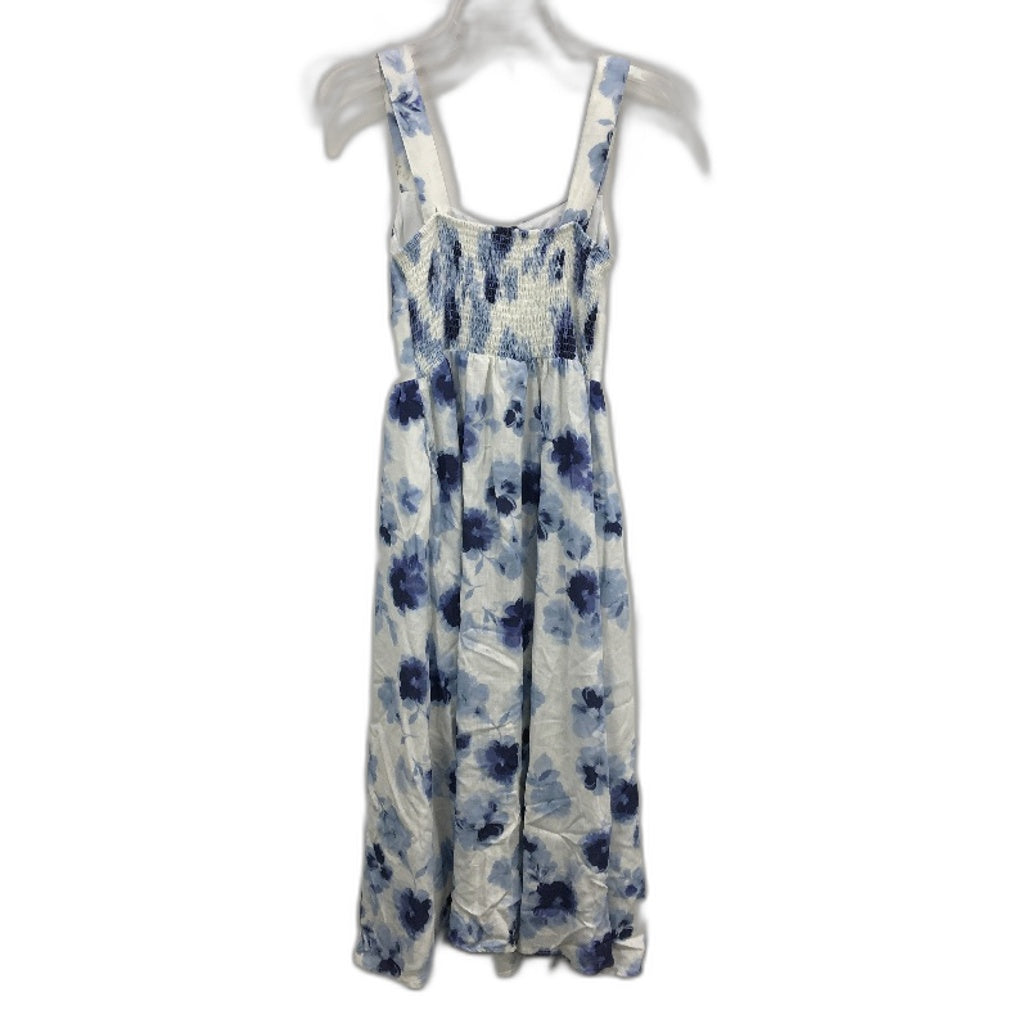 Dotti Janie Corset Waist Detail White Blue Floral Midi Dress Ladies Size AU 8