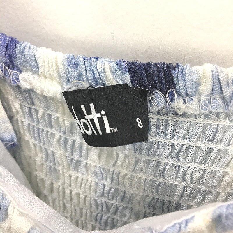 Dotti Janie Corset Waist Detail White Blue Floral Midi Dress Ladies Size AU 8