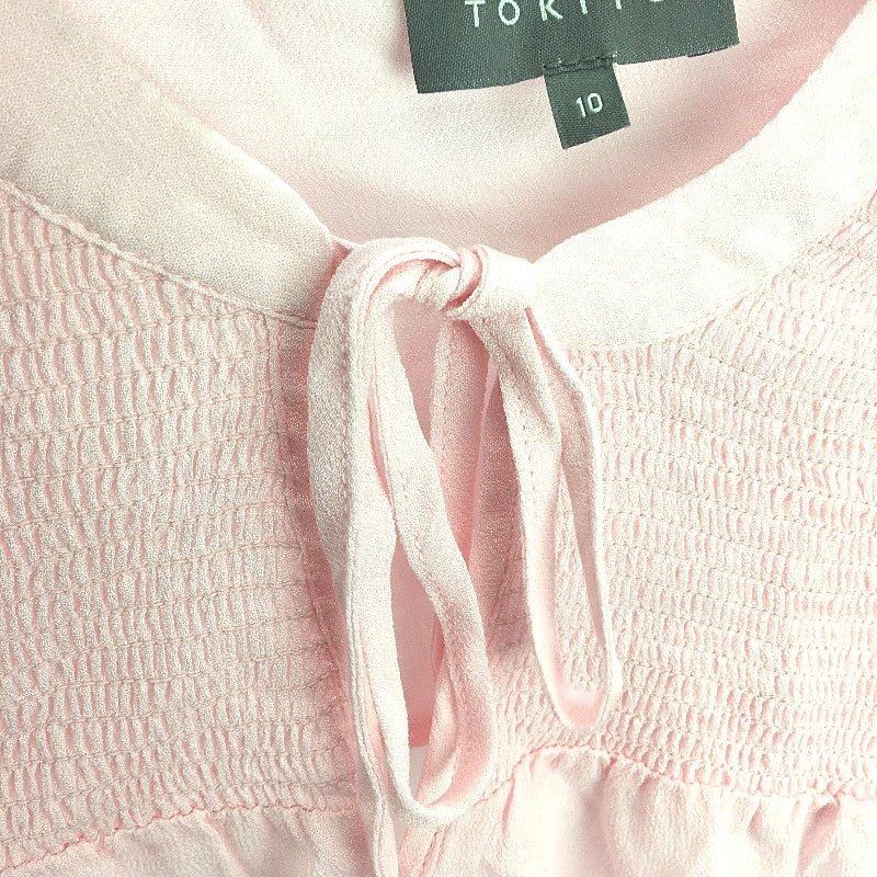 Tokito Bow Detail Ruched Shoulder Longsleeve Pink Blouse Ladies Size AU 10 NEW
