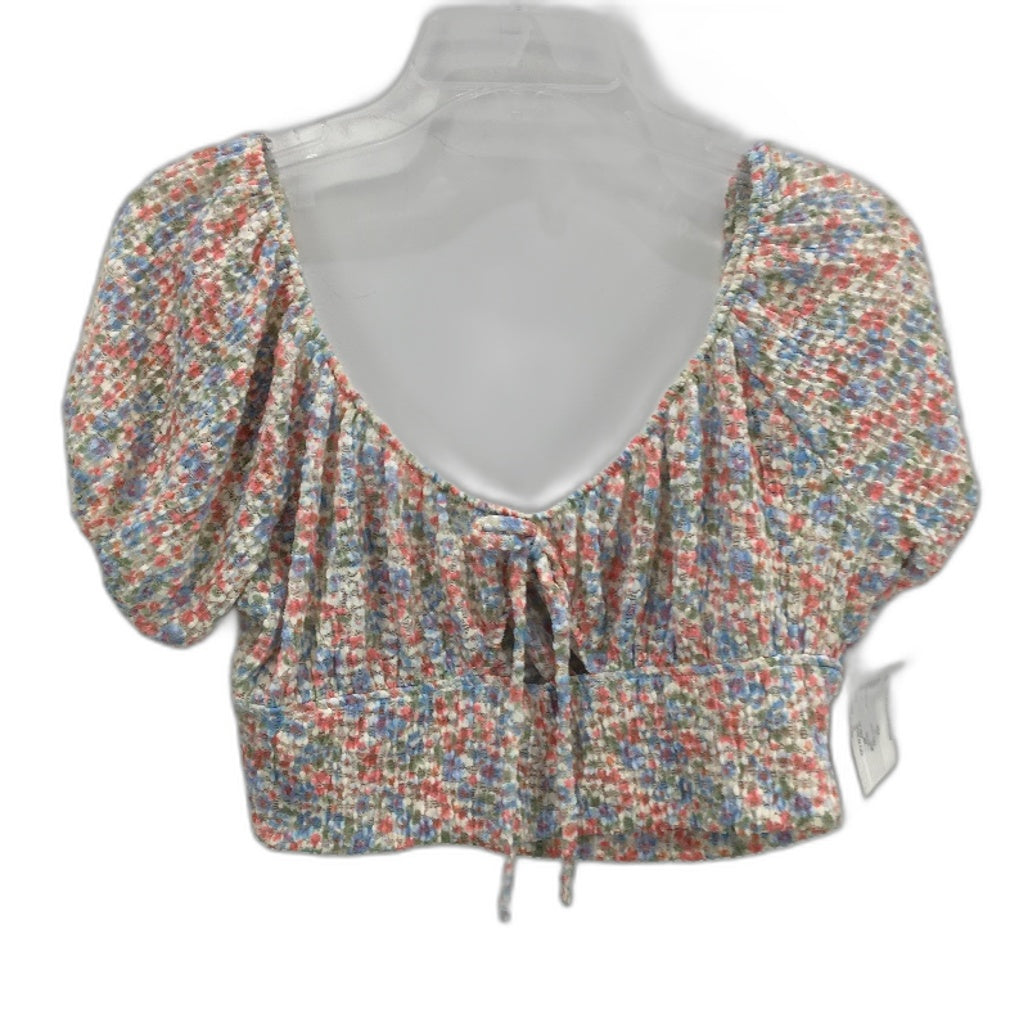 American Eagle Bay Floral Short Sleeve Tie Front Crop Top Ladies Size Medium NEW