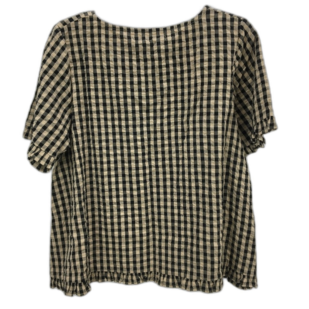 Regatta Petites Ruffle Neck Brown Check Shortsleeve Blouse Ladies Sz 10 NEW