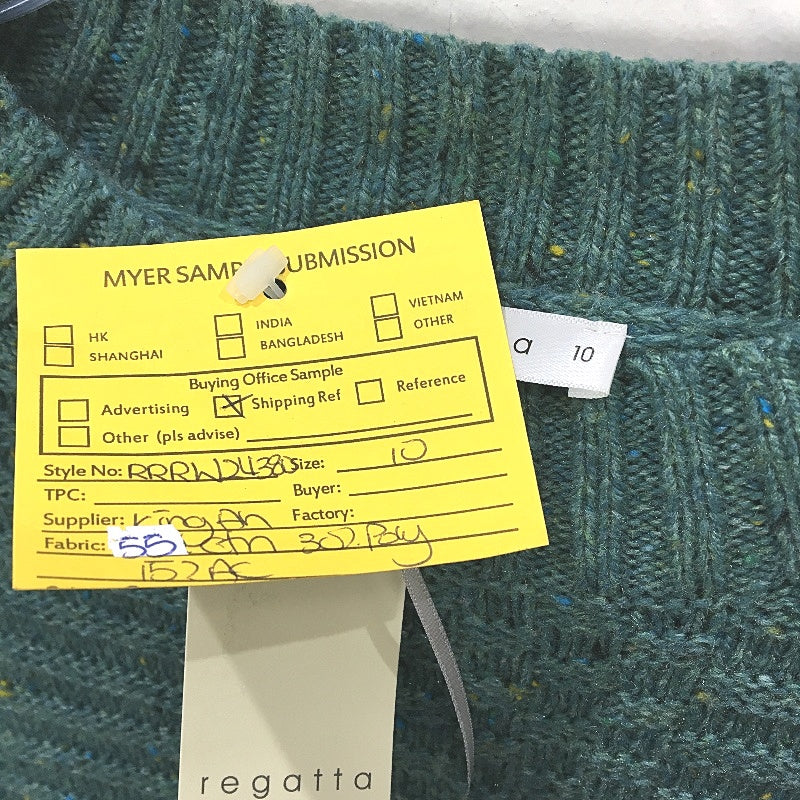 Regatta Knitted Cotton Blend Pine Green Gold Fleck Sweater Ladies Size 10 NEW