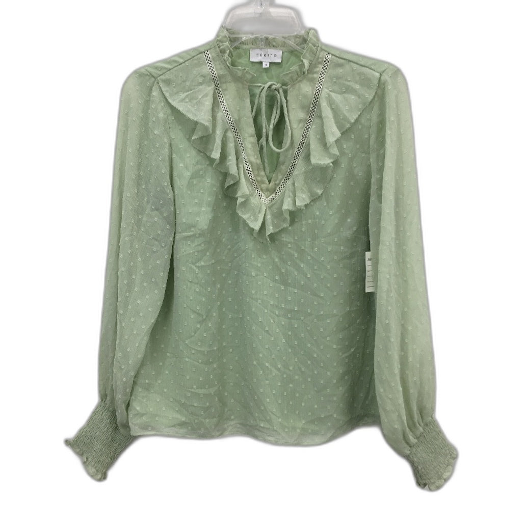 Tokito Dotted Lace Ruched Cuff Puff Sleeve Green Blouse Ladies Size 10 NEW