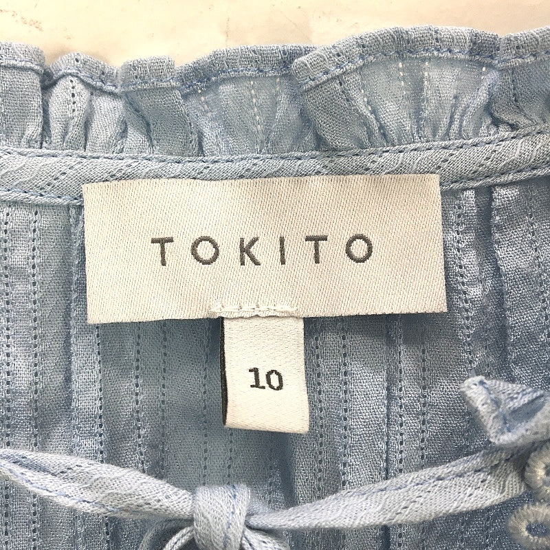 Tokito Cotton Blend Puff Sleeve Notch Neck Light Blue Top Ladies Size 10 NEW