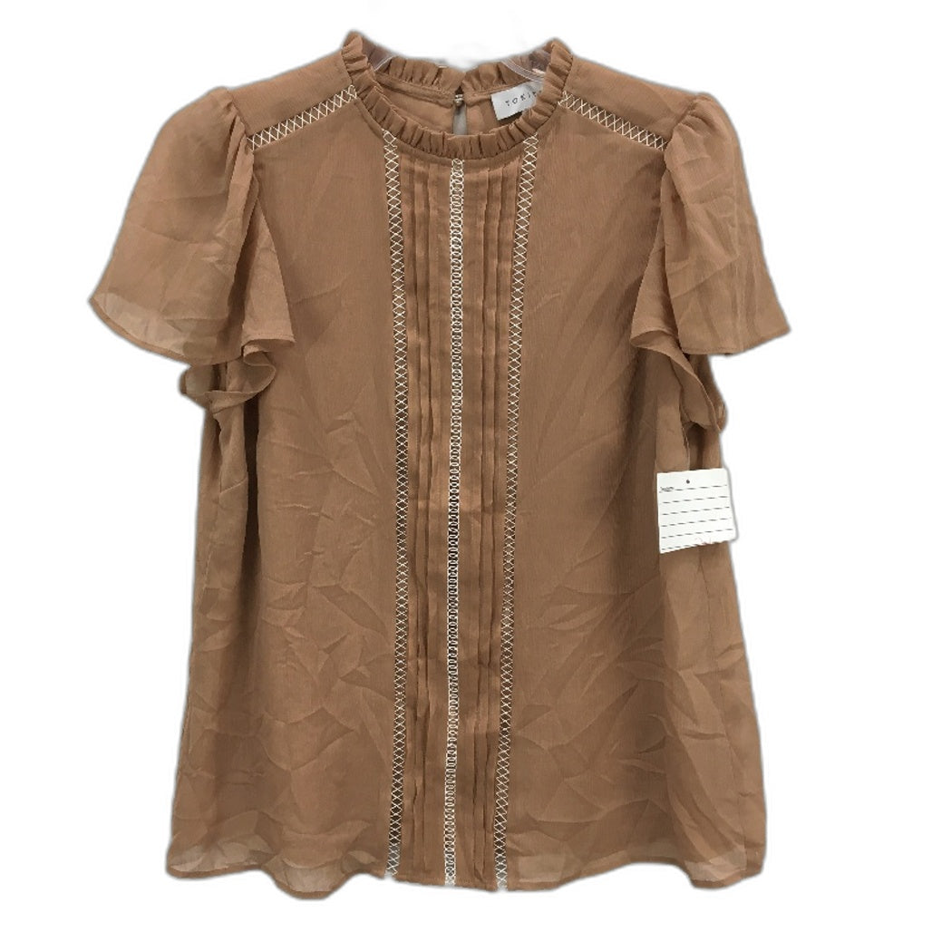 Tokito Lace Stitch Detail Toffee Brown Shortsleeve Blouse Top Ladies Size 10 NEW