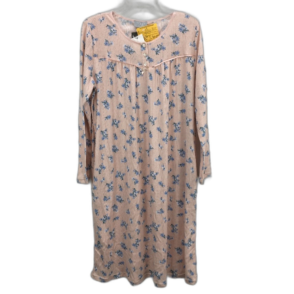 Soho Pointelle Long Sleeve Pink Floral Knee Length Nightie Ladies Small NEW