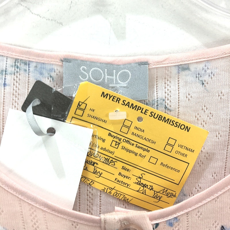 Soho Pointelle Long Sleeve Pink Floral Knee Length Nightie Ladies Small NEW