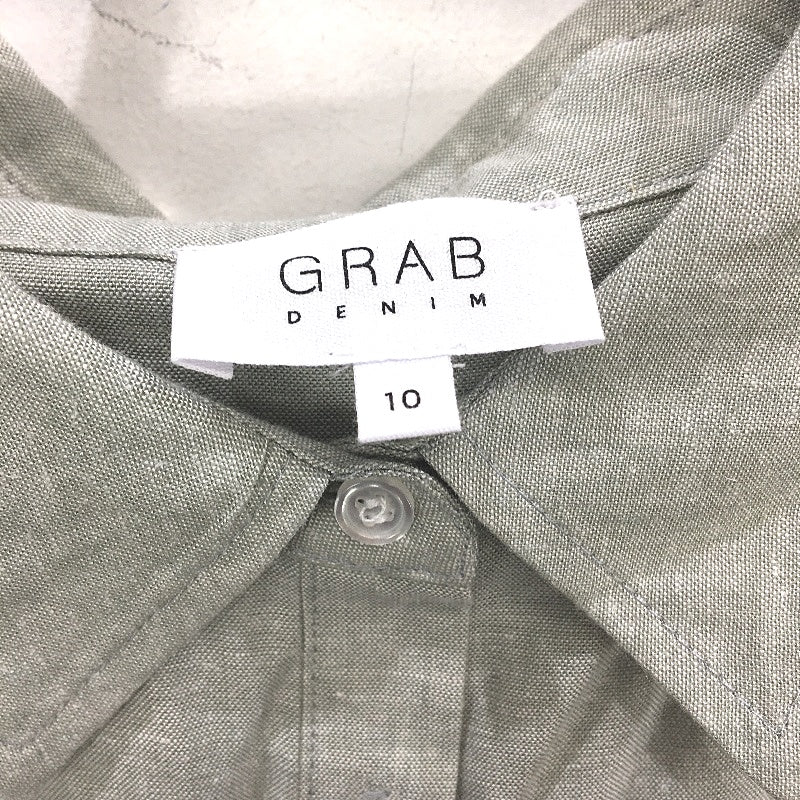 Grab Denim European Linen Green Quarter Button Collared Shirt Ladies Size 10 NEW