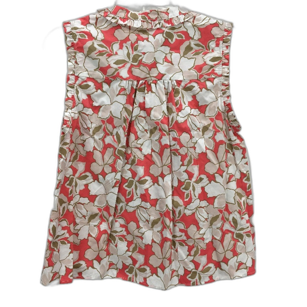 Grab Denim Sleeveless Ruffle Coral Floral Button Up Top Ladies Size 10 NEW