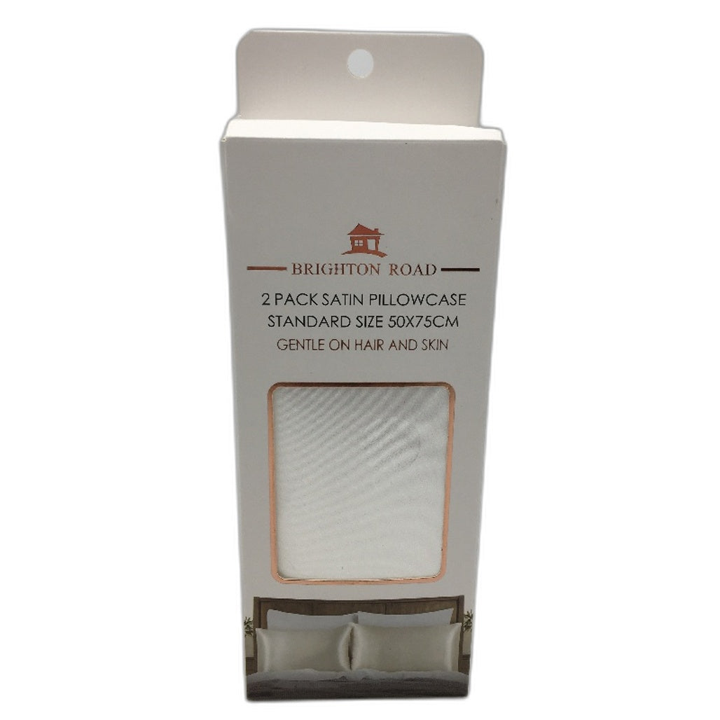 Brighton Road 2 Pack White Gentle On Hair & Skin Satin Standard Pillowcases NEW