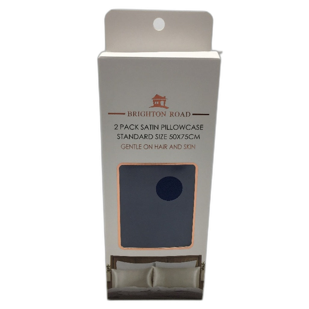 Brighton Road 2 Pack Navy Gentle On Hair & Skin Satin Standard Pillowcases NEW