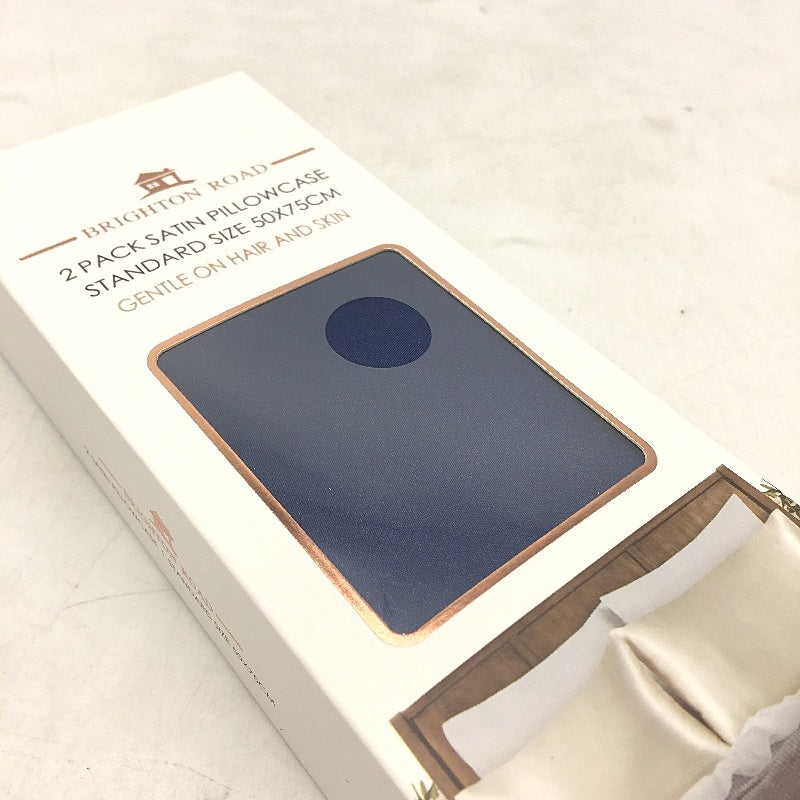 Brighton Road 2 Pack Navy Gentle On Hair & Skin Satin Standard Pillowcases NEW