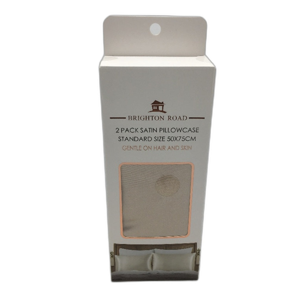 Brighton Road 2 Pack Champagne Gentle On Hair Satin Standard Pillowcases NEW