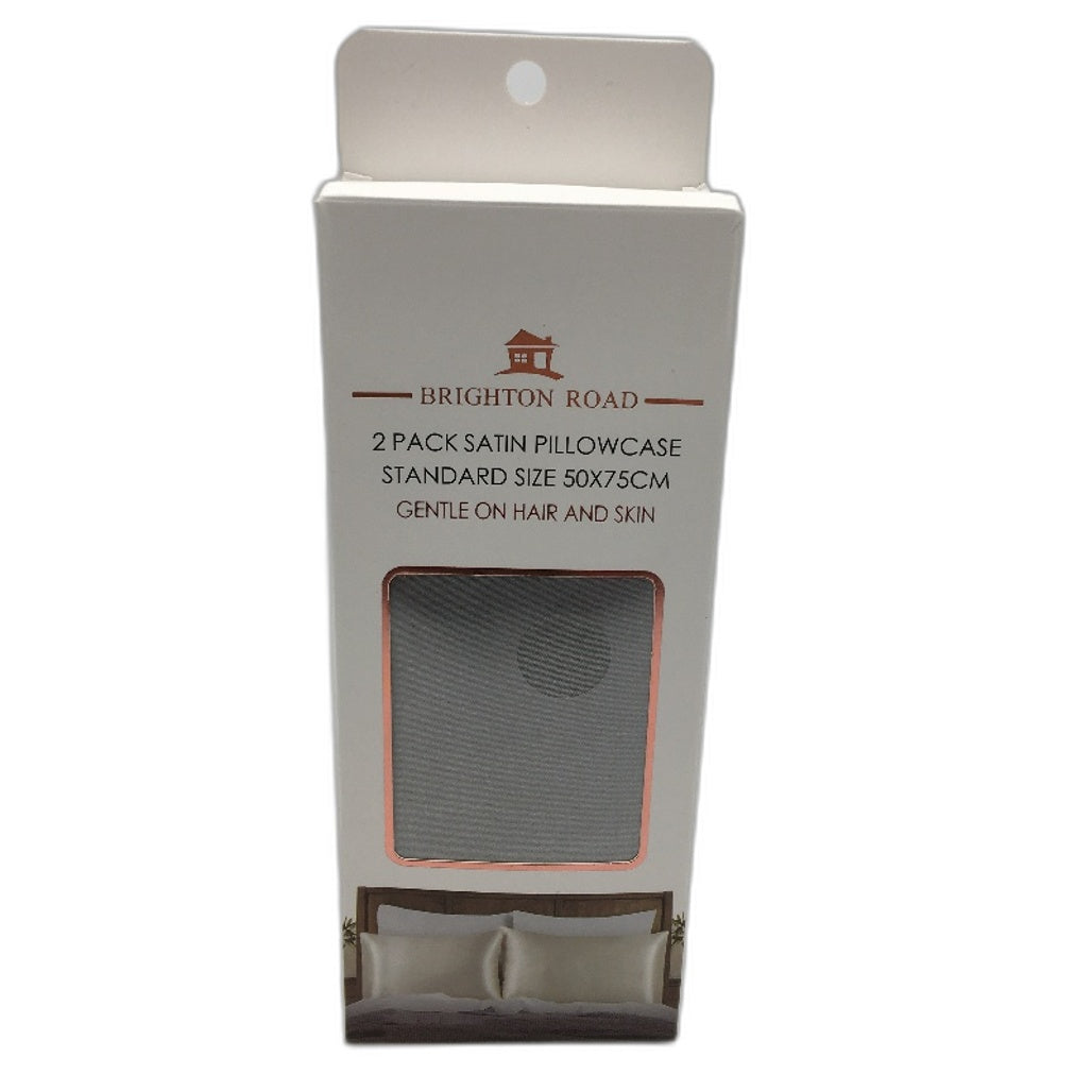 Brighton Road 2 Pack Silver Gentle On Hair & Skin Satin Standard Pillowcases NEW