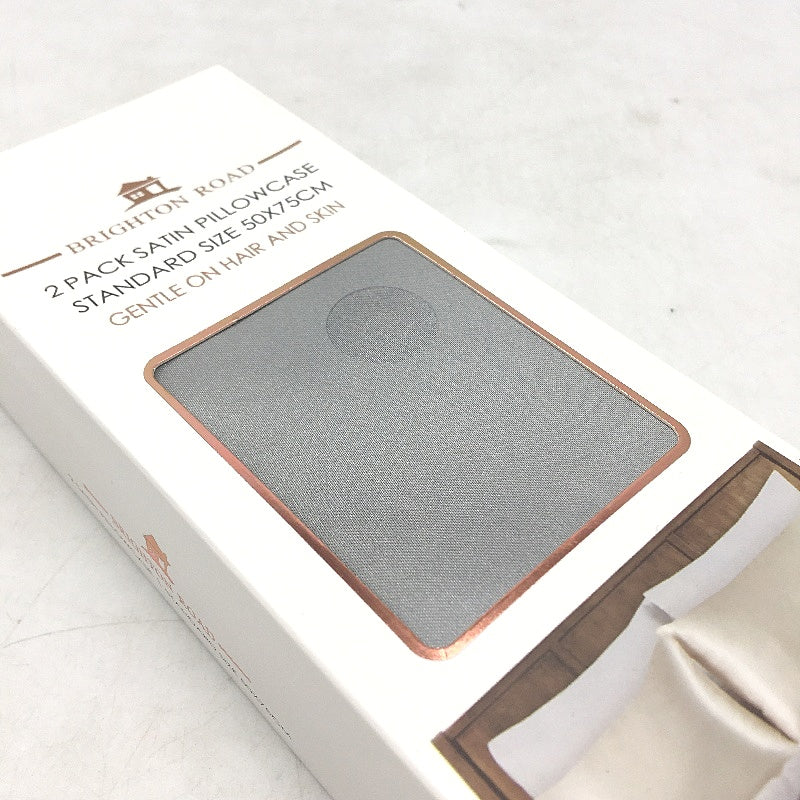 Brighton Road 2 Pack Silver Gentle On Hair & Skin Satin Standard Pillowcases NEW