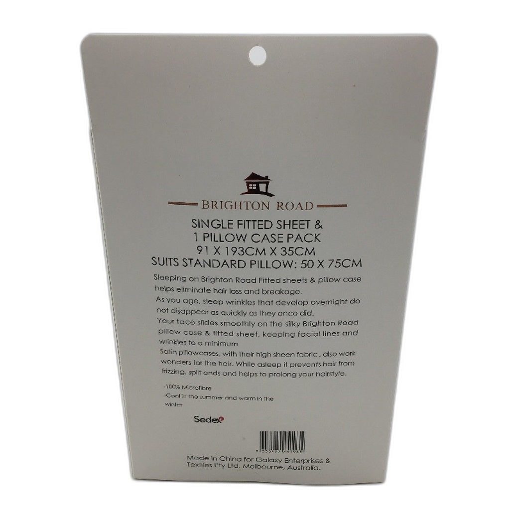 Brighton Road Silver Gentle On Hair & Skin Satin SINGLE Fitted Sheet Pack NEW