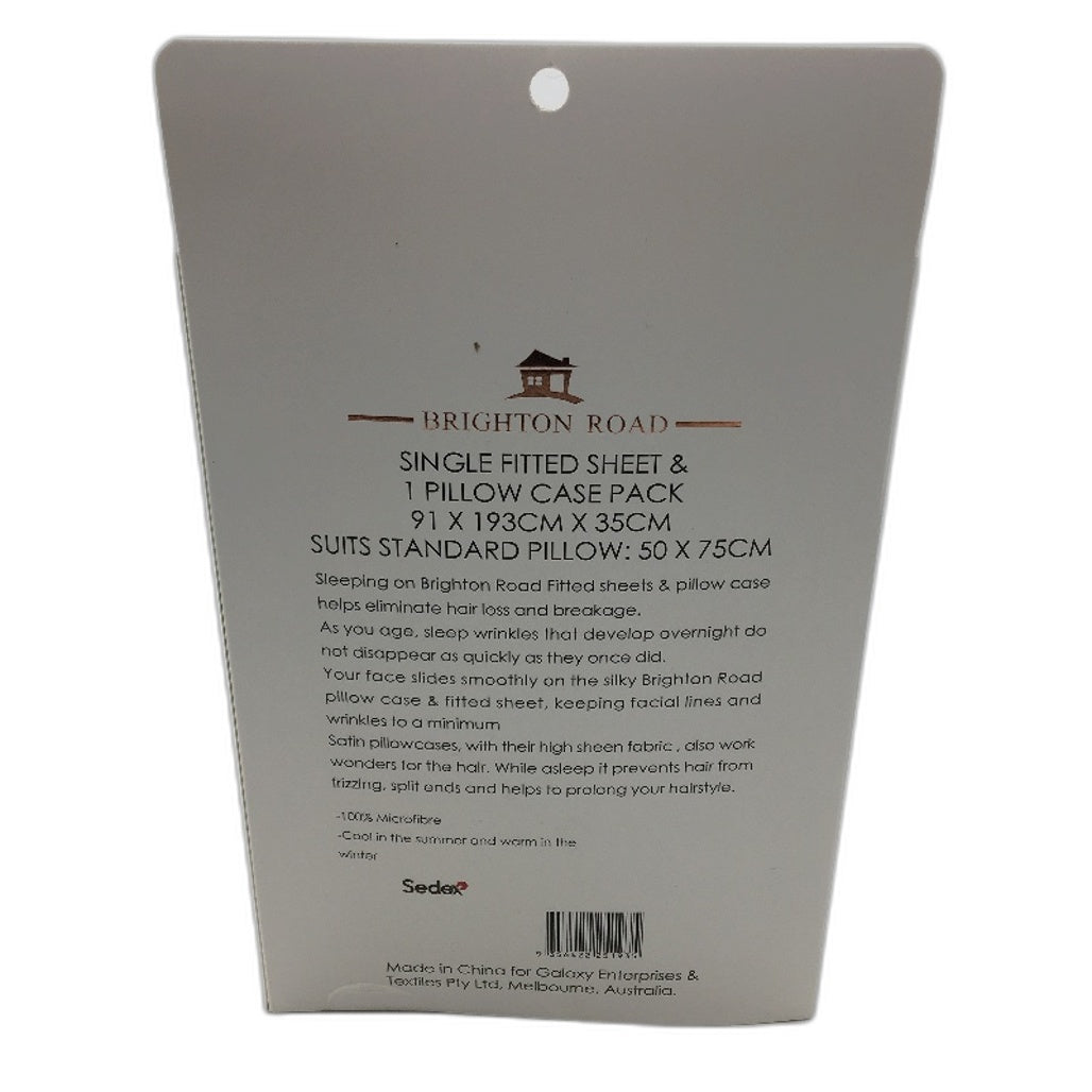 Brighton Road Navy Gentle On Hair & Skin Satin SINGLE Fitted Sheet Pack NEW