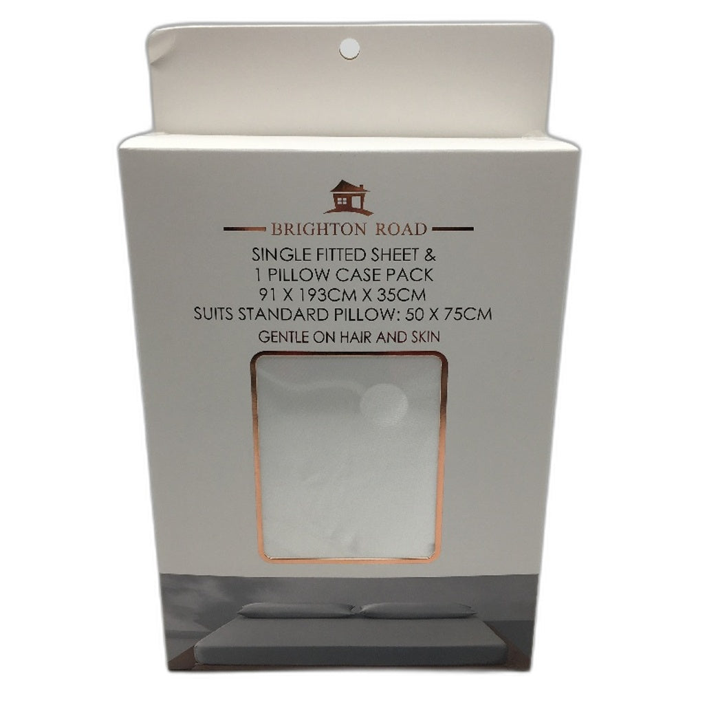 Brighton Road White Gentle On Hair & Skin Satin SINGLE Fitted Sheet Pack NEW
