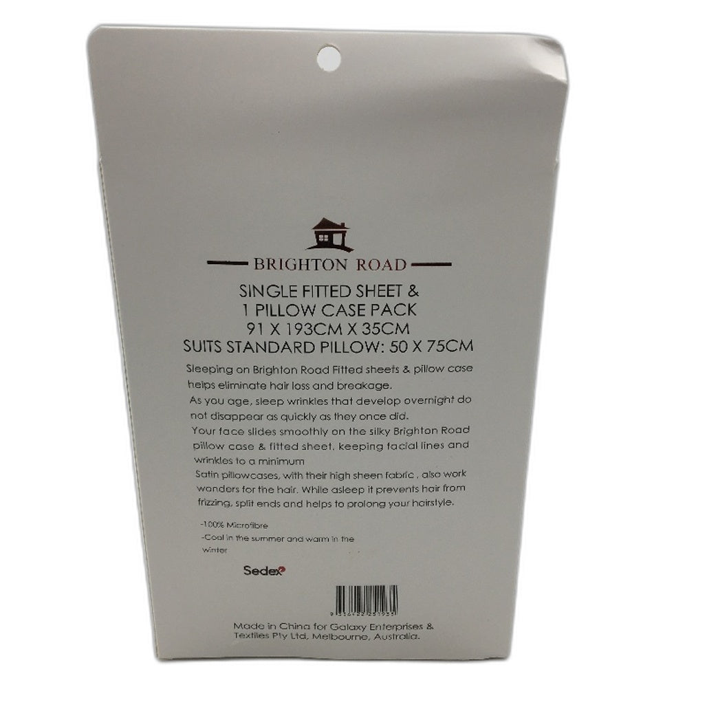 Brighton Road White Gentle On Hair & Skin Satin SINGLE Fitted Sheet Pack NEW