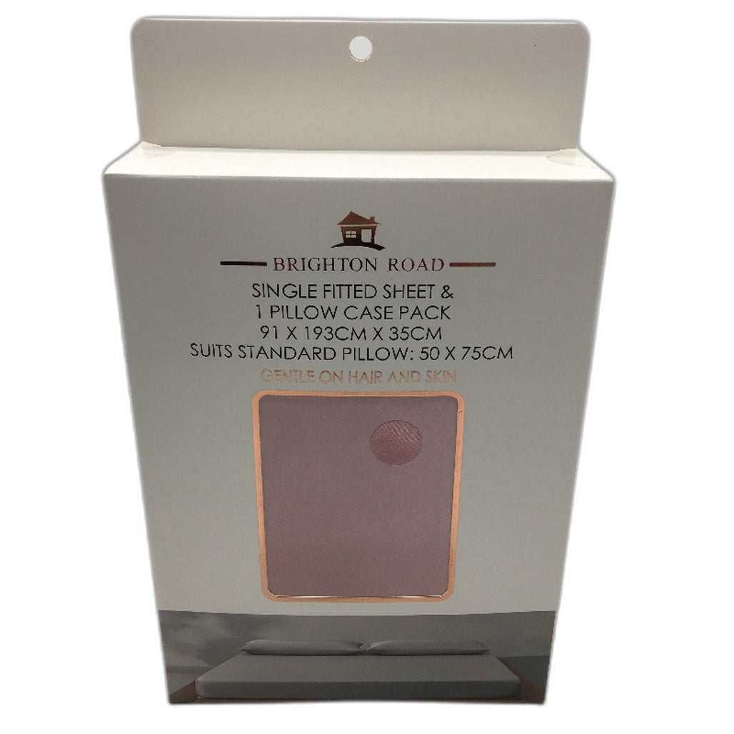 Brighton Road Pink Gentle On Hair & Skin Satin SINGLE Fitted Sheet Pack NEW