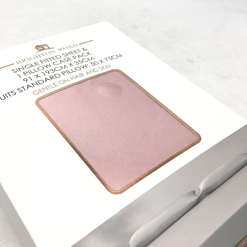 Brighton Road Pink Gentle On Hair & Skin Satin SINGLE Fitted Sheet Pack NEW